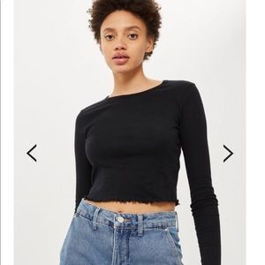 NWT Topshop Lettuce Hem Crop Top - Black